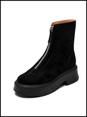 Women's Platform Ankle Boots Block Heel Chelsea Booties Zip Suede Winter Boots